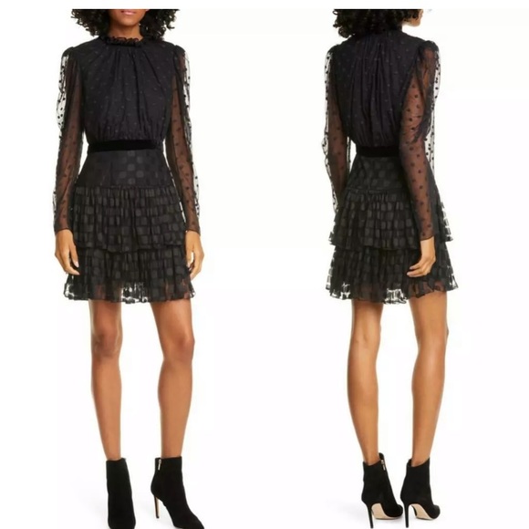 SALONI Dresses & Skirts - Saloni Ava Jacquard Black Velour Polka Dot Dress